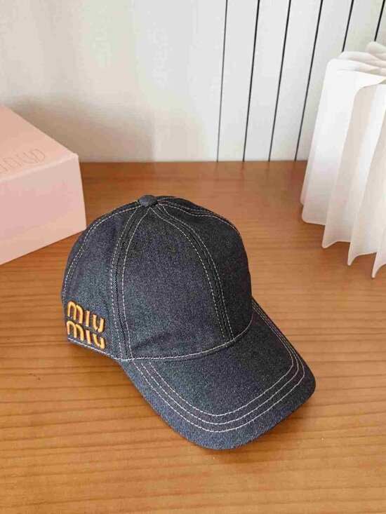 Miu Miu Black Denim Logo Baseball Cap